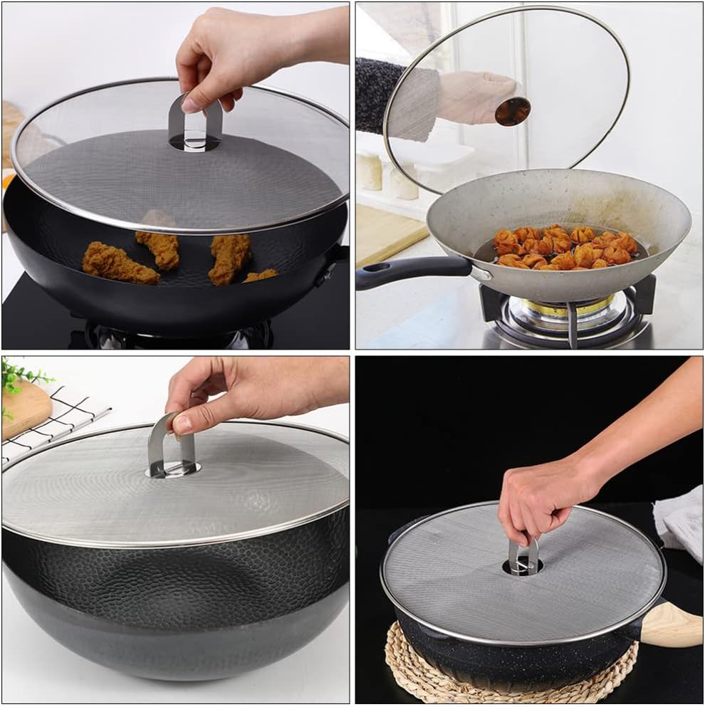 UPKOCH 3pcs Stainless Steel Splatter Guard Oil Proofing Lid for Frying Pans Grease Screen for Safe Cooking Kitchen Essential
