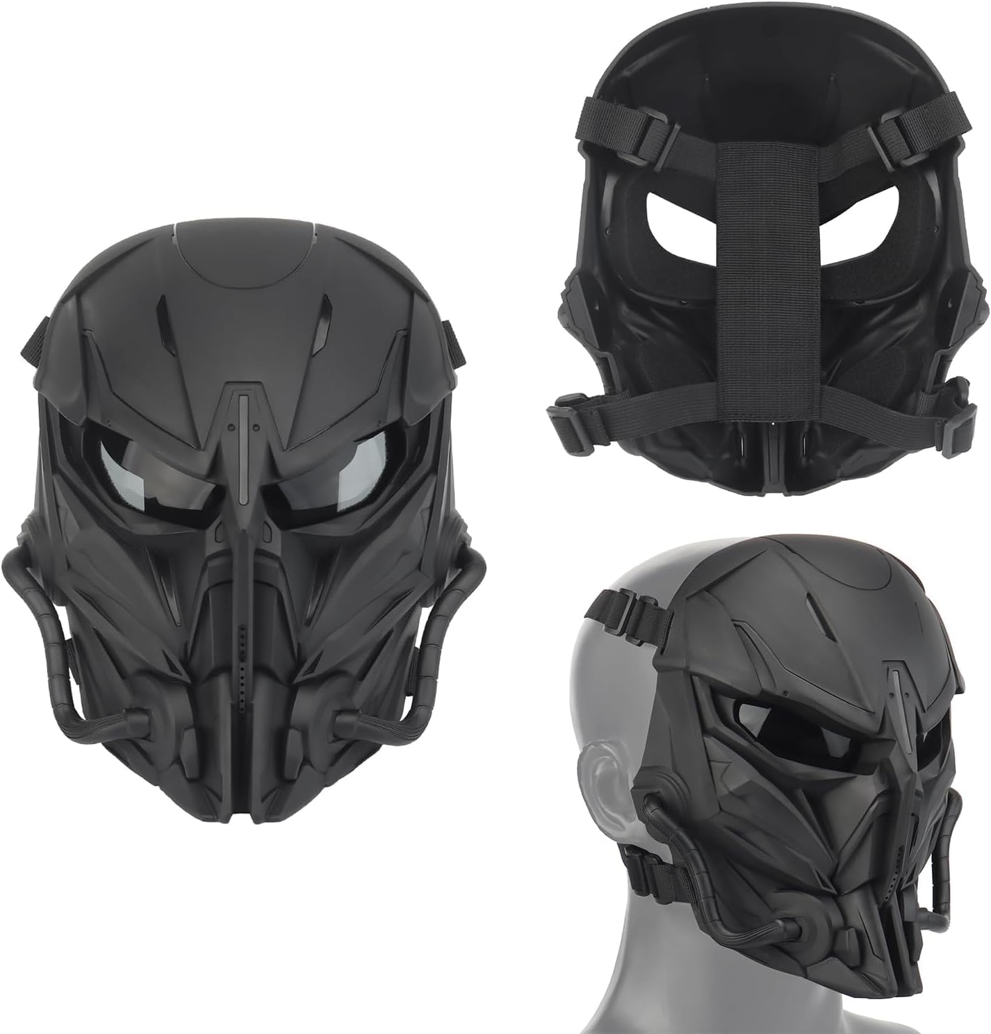 Airsoft Skull Full Face Protective Mask,Gray Lens for Cs Wargame Halloween Cosplay Costume PartyTactical Airsoft Mask (Black)