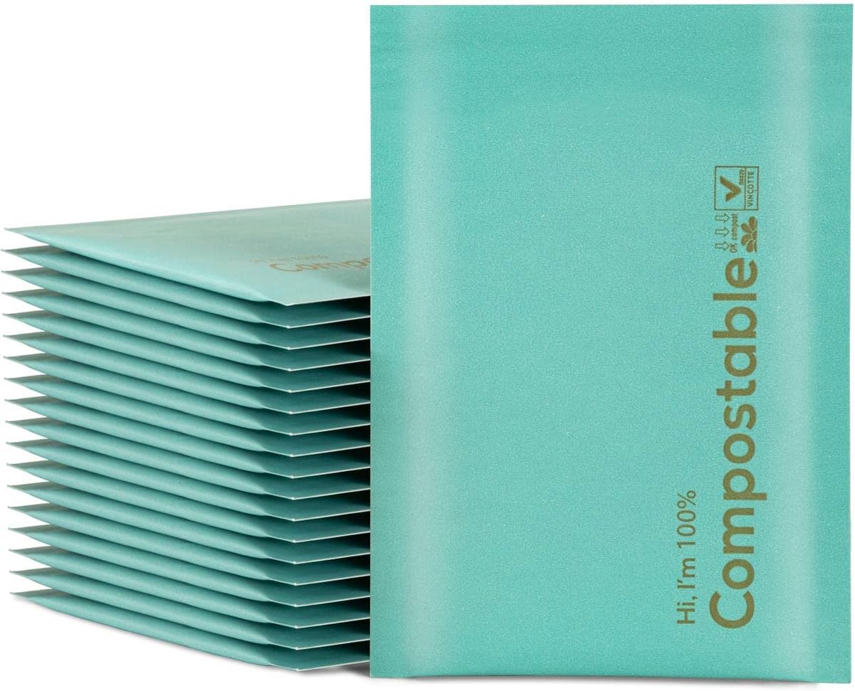KTOB 8.5x12 100% Biodegradable Teal Bubble Mailers,25 Count #2 Compostable Padded Packaging Wrap Envelopes Pouches Eco Friendly Self Seal Bags