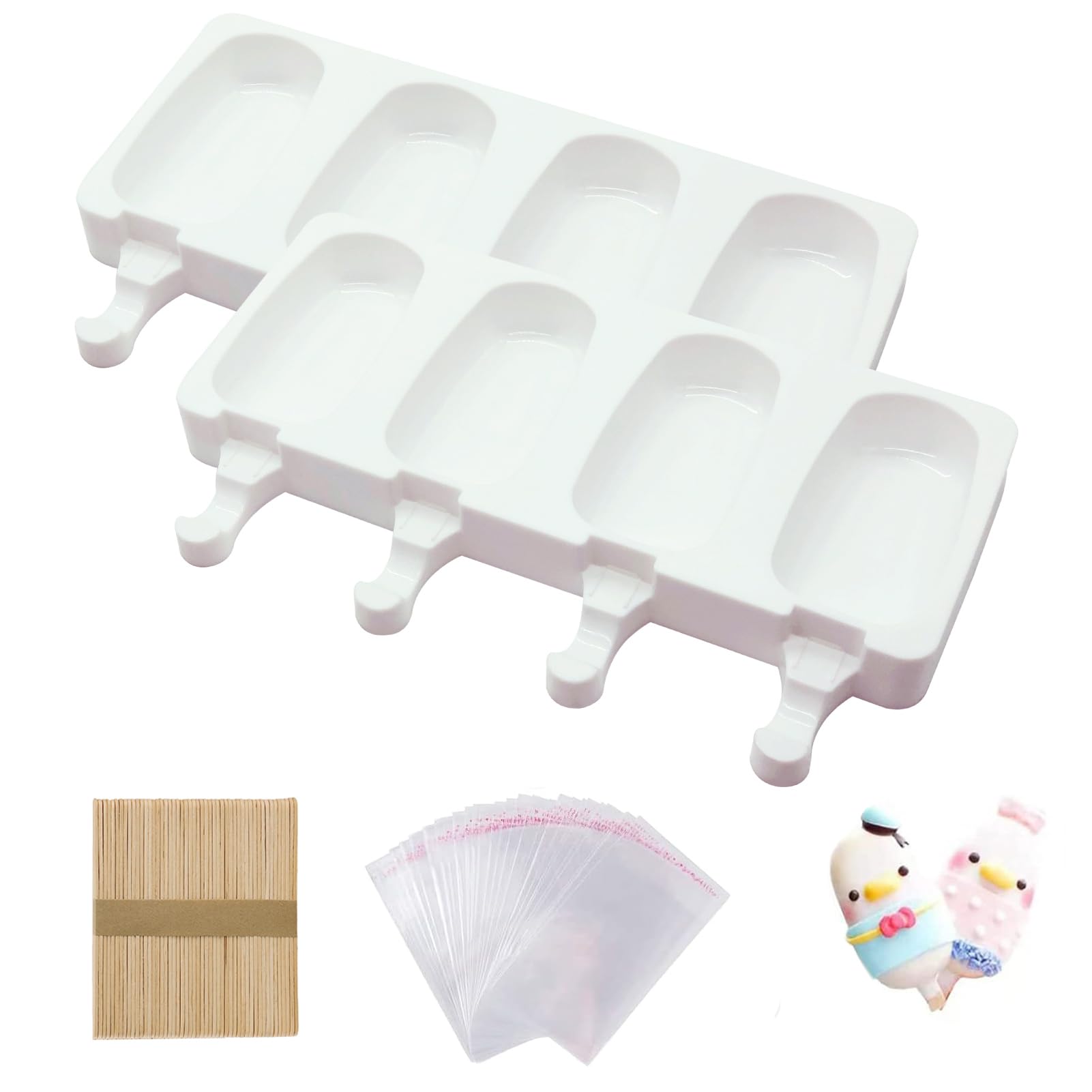 Popsicle Molds Set of 2 Cakesicles Silicone Mould Ice Cream Mold Oval Cake Pop Mold with 50 Wooden