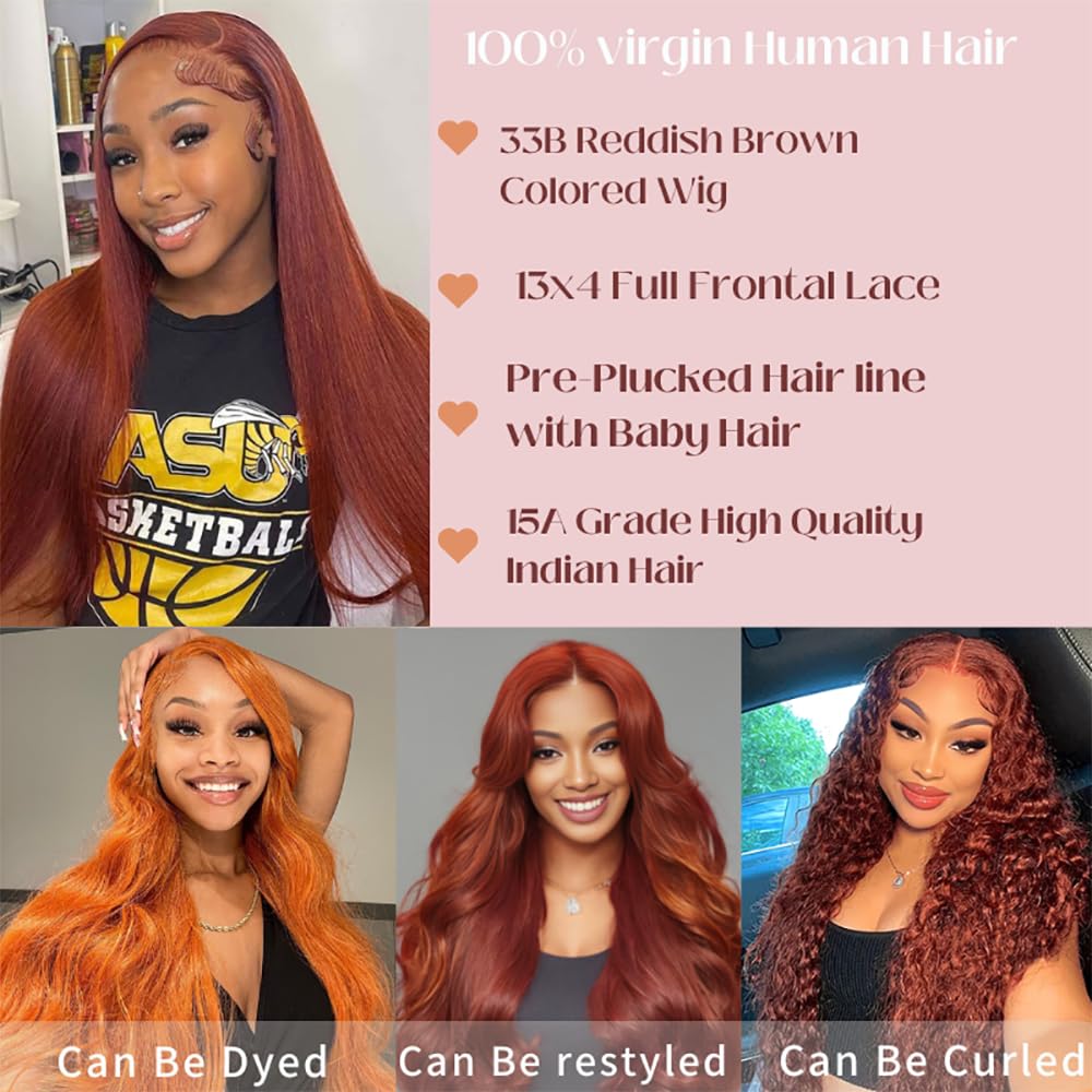 Lace Frontal auburn brown wig straight color 30 Alibonnie #30 Full Lace Straight Wigs Auburn Hair Color  main image 3