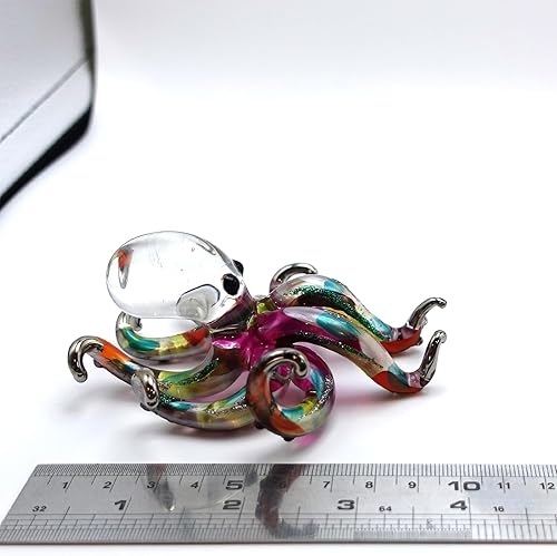Miniatura 2 de Octopus Miniature Hand Blown Glass Art Figurines Sea Animals Collectible Gift Decorate (4 inches Multi-Purple)