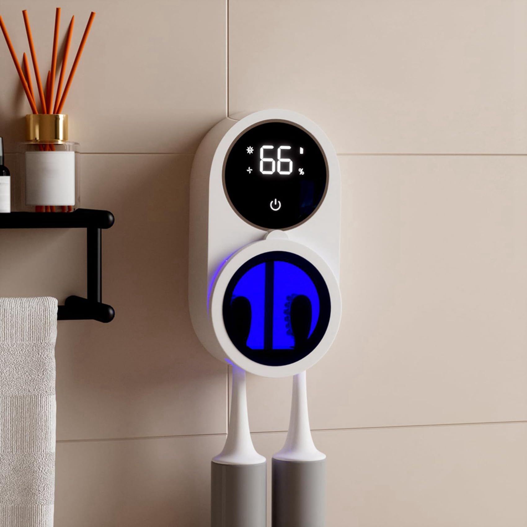 2X Montado en la Pared Titular del Cepillo de Dientes y Limpiador Inteligente de Limpieza de la Luz y Ventilador de Secado Automático Cubierta Giratoria Cepillo de Dientes Caso