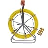 INTSUPERMAI 6mm 425FT Duct Rodder Fish Tape Fiberglass Wire Cable Running Rod Reel Wire with Durable Steel Stand, Fishtape Puller Conduit Puller with 2pcs Copper Tips