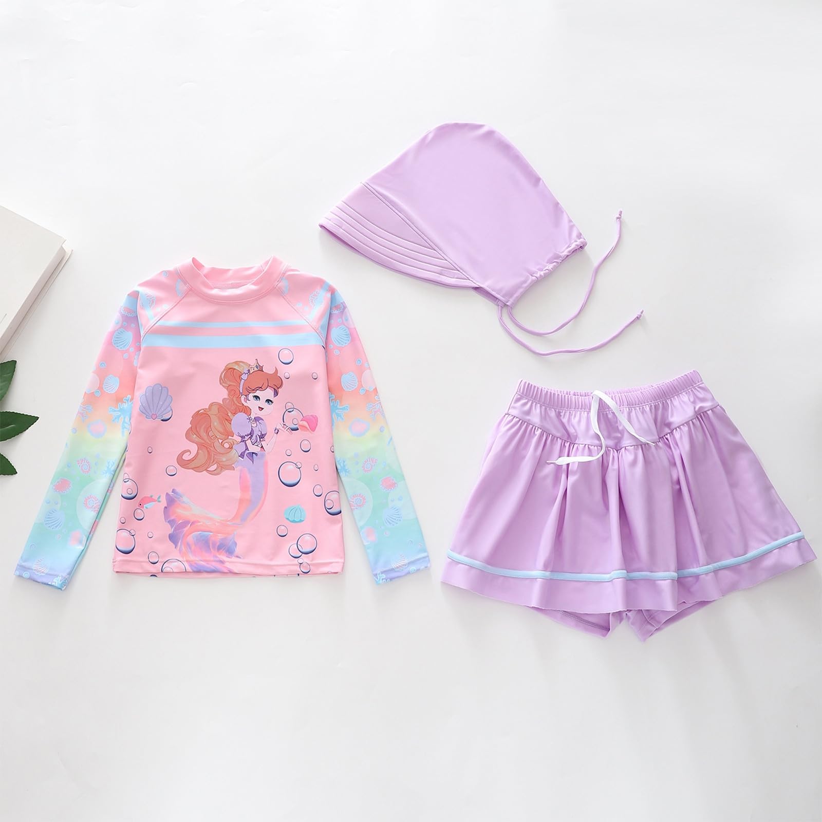 Generisch Bañador para niña, traje de baño de dos piezas con estampado, estilo deportivo, sombrero para el sol para niños pequeños, niños y niños mayores (212 años).