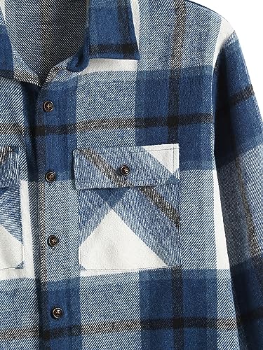 Image of ZAFUL Unisex Plaid Flannel Shirt Jacket Button Down Long Sleeve Pocket Coat Outwear | Mens Fall Clothes Lightweight Long Sleeve Button Down Flap Pocket Jacket Tops for Fall&Winter 2026