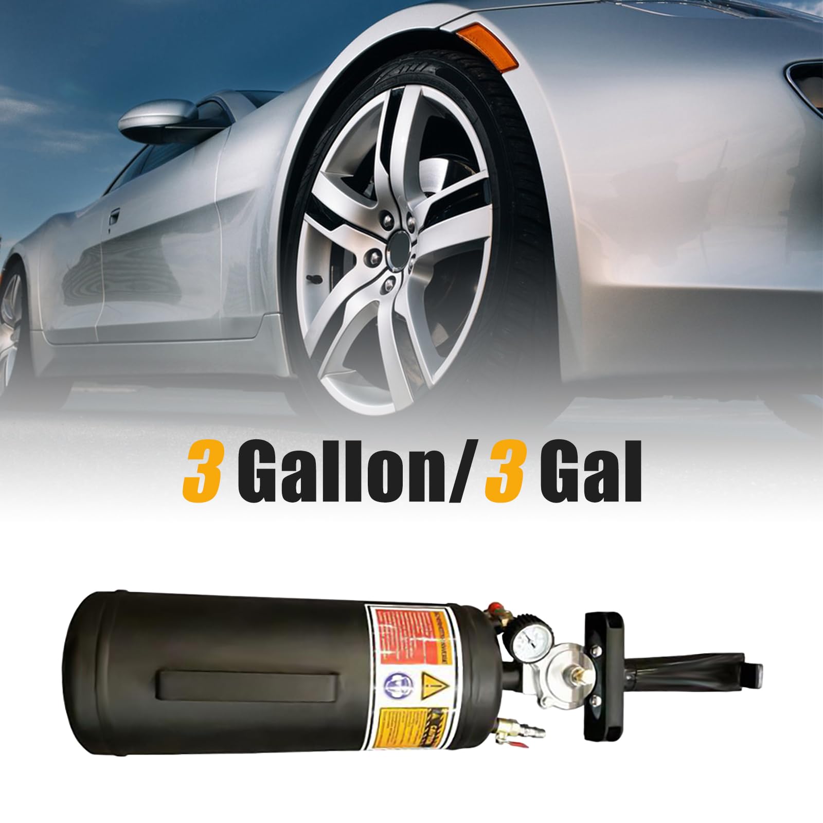 Inflador de neumáticos profesional de 3 galones (11,4 L) con manómetro grande, medidor de presión de aire, relleno de choque y ayuda de llenado, para neumáticos de coche, moto, bicicleta | compresor