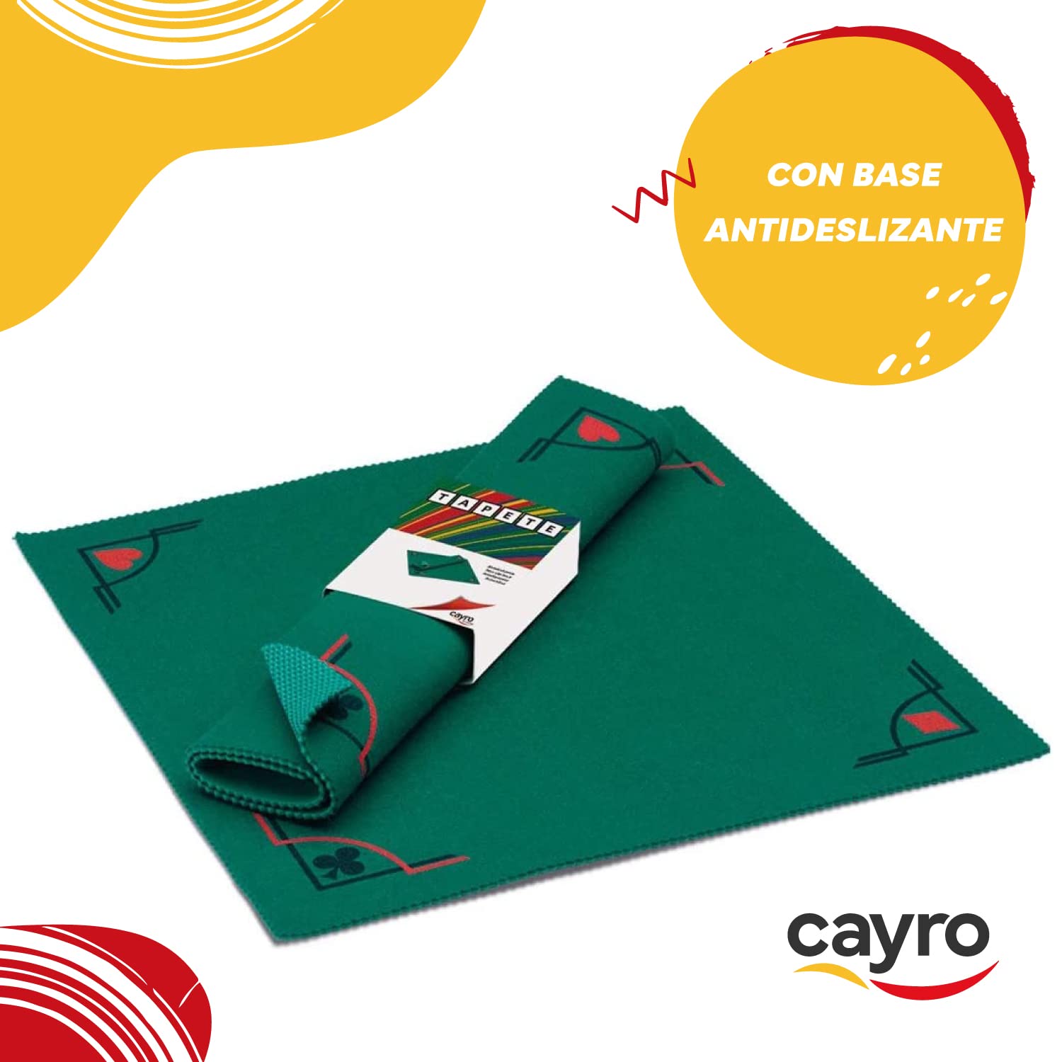Cayro - Tapete con Base Antideslizante - 50 x 50 cm - Accesorio para Juegos de Mesa - Ideal para Póker, Cartas o Dados - hasta 4 Jugadores - Verde
