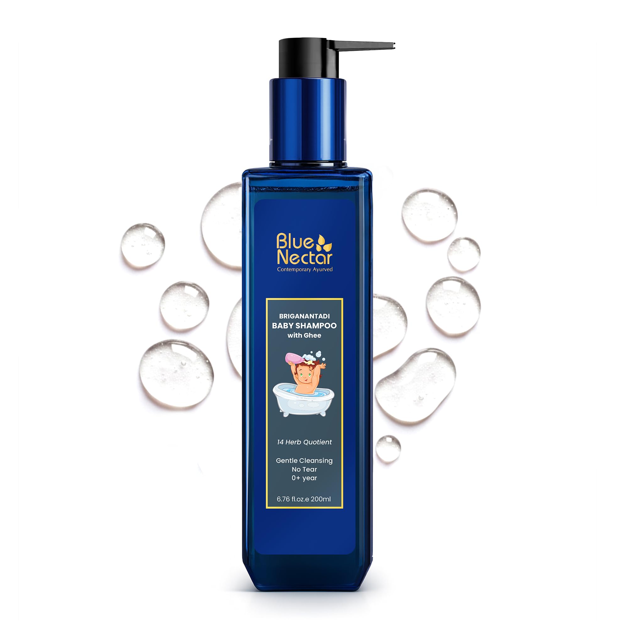 Blue Nectar Shampoo per bambini con gel naturale per la pulizia gentile, formula senza tear, 0 anni, per pelle asciutta e sensibile (200 ml, 14 erbe aromatiche)
