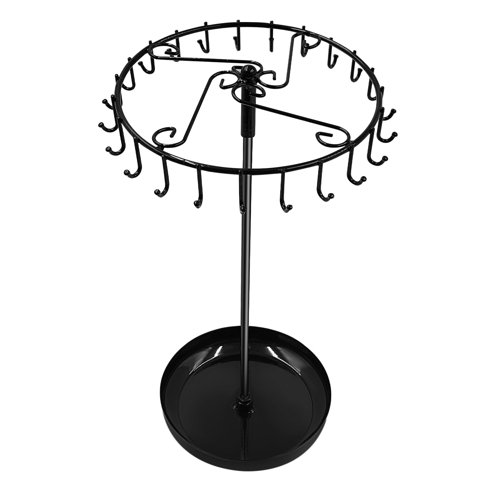 Zatix​bu 23 Hook Rotating Jewellery Stand - Spinning Display Organiser with Metal Hooks, Black Necklace Stand for Necklaces Bracelets Earrings