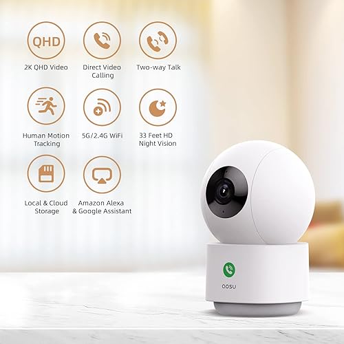 Miniatura 5 de AOSU Cámara de seguridad 2K para interiores, monitor de bebé, cámara para mascotas de 360 grados para seguridad del hogar, cámara con Wi-Fi de 52.4