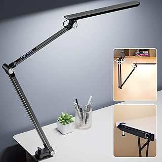 LED Desk Lamp,Dimmable 10 Color Modes 2700K-7000K & 10 Brightness,Swing Arm Table Light with Clamp,Eye-Caring Clip-on Lamps with Memory Function for Reading Work Study 700LM-Black…