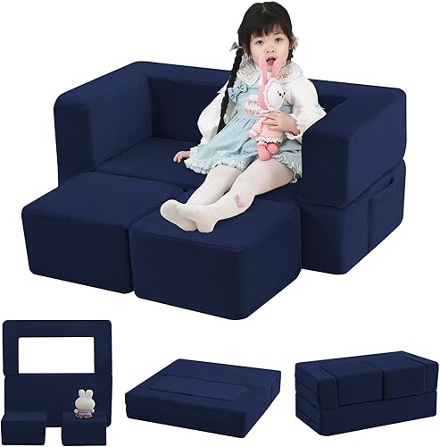 Miniatura 176 de MeMoreCool Sofá modular para niños, sofá convertible suave para niños, silla de espuma de felpa plegable gris para diversión en la sala de juegos de
