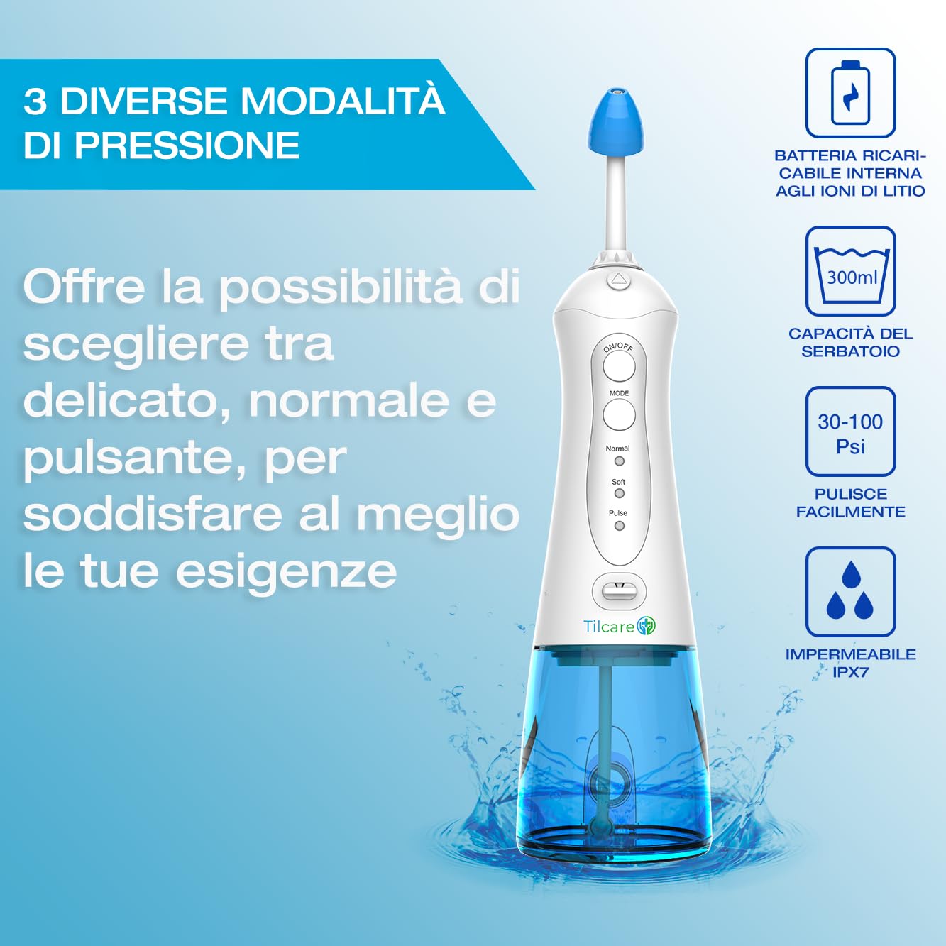 Kit Lavaggio Nasale di Tilcare - Perfetta Elettrica Neti Pot per Lavaggio Nasale per il Sollievo del Naso e dalle Allergie - Viene fornito con un Asciugamano e 30 Confezioni di Sale