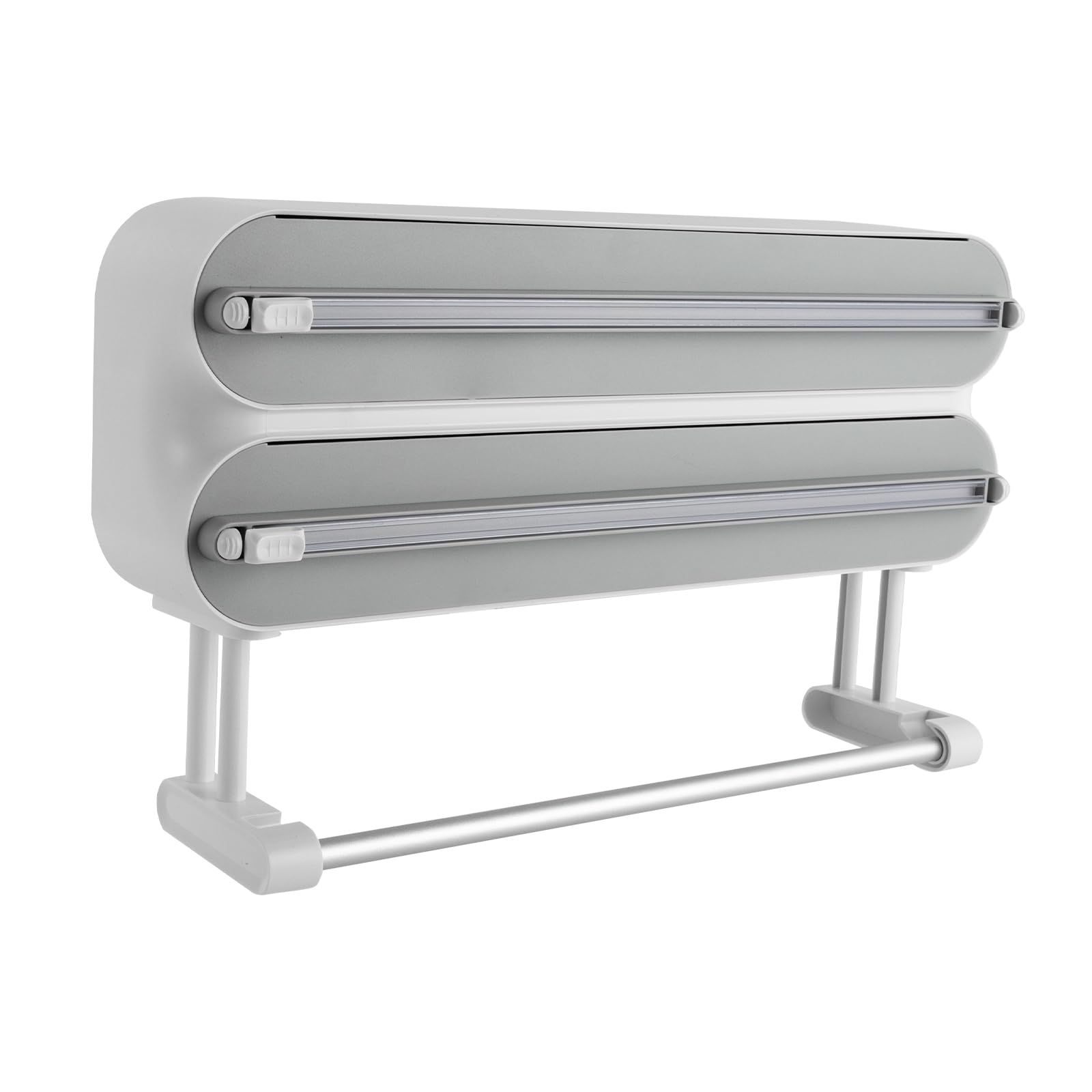 Portarrollos de pared para cocina, soporte para rollos de papel de cocina con dispensador de papel de aluminio y cortador de film transparente – Ahorra espacio, magnético, 3 en 1 para papel de cocina
