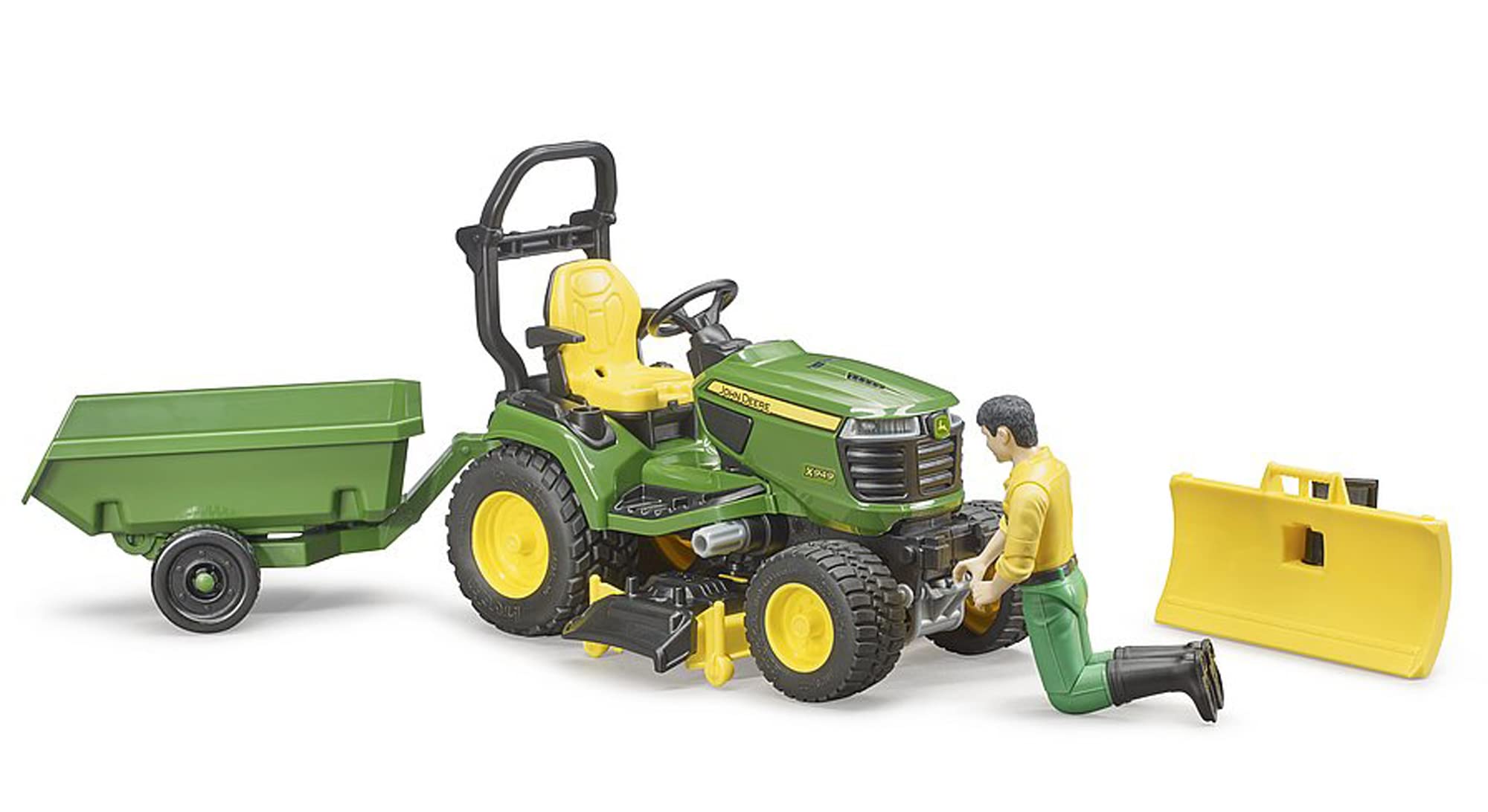 bruder 62104 - bworld trattore John Deere con rimorchio e giardiniere, trattore, figura giocattolo