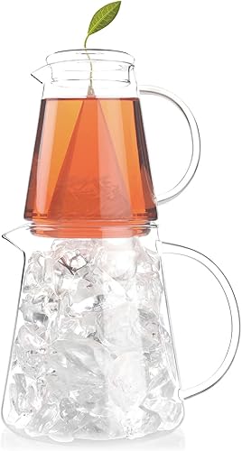 Tea Forte Juego de dos jarras de té sobre hielo, 12 onzas para remojar y jarra de 24 onzas para té helado frío perfecto, apto para lavavajillas