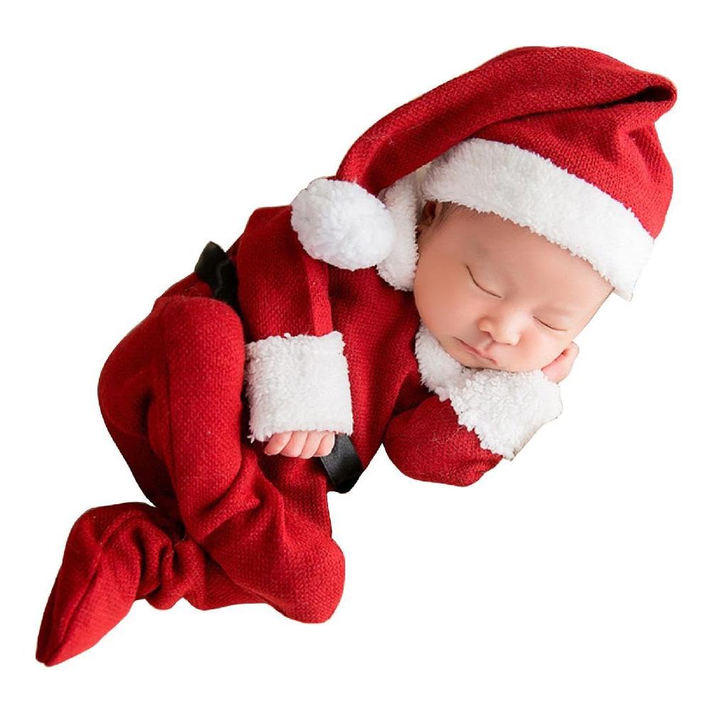 Amazon.co.jp: ベビー写真服 足付きパンツ サンタクロース帽子 新生児