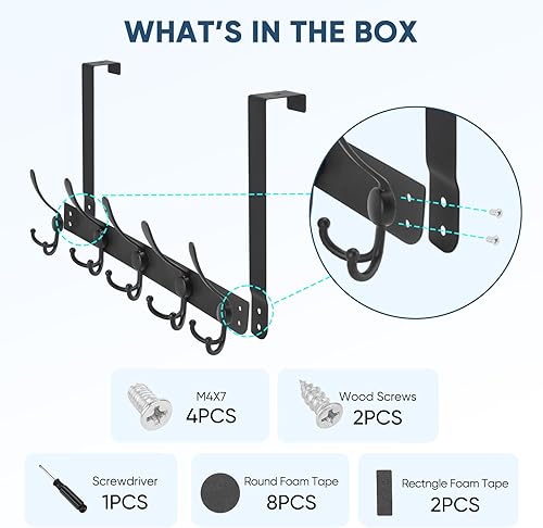 Miniatura 5 de TICONN Ganchos para colgar sobre la puerta, 5 percheros resistentes de metal para chaquetas, sombreros, toallas, bolsas en el baño, dormitorio,