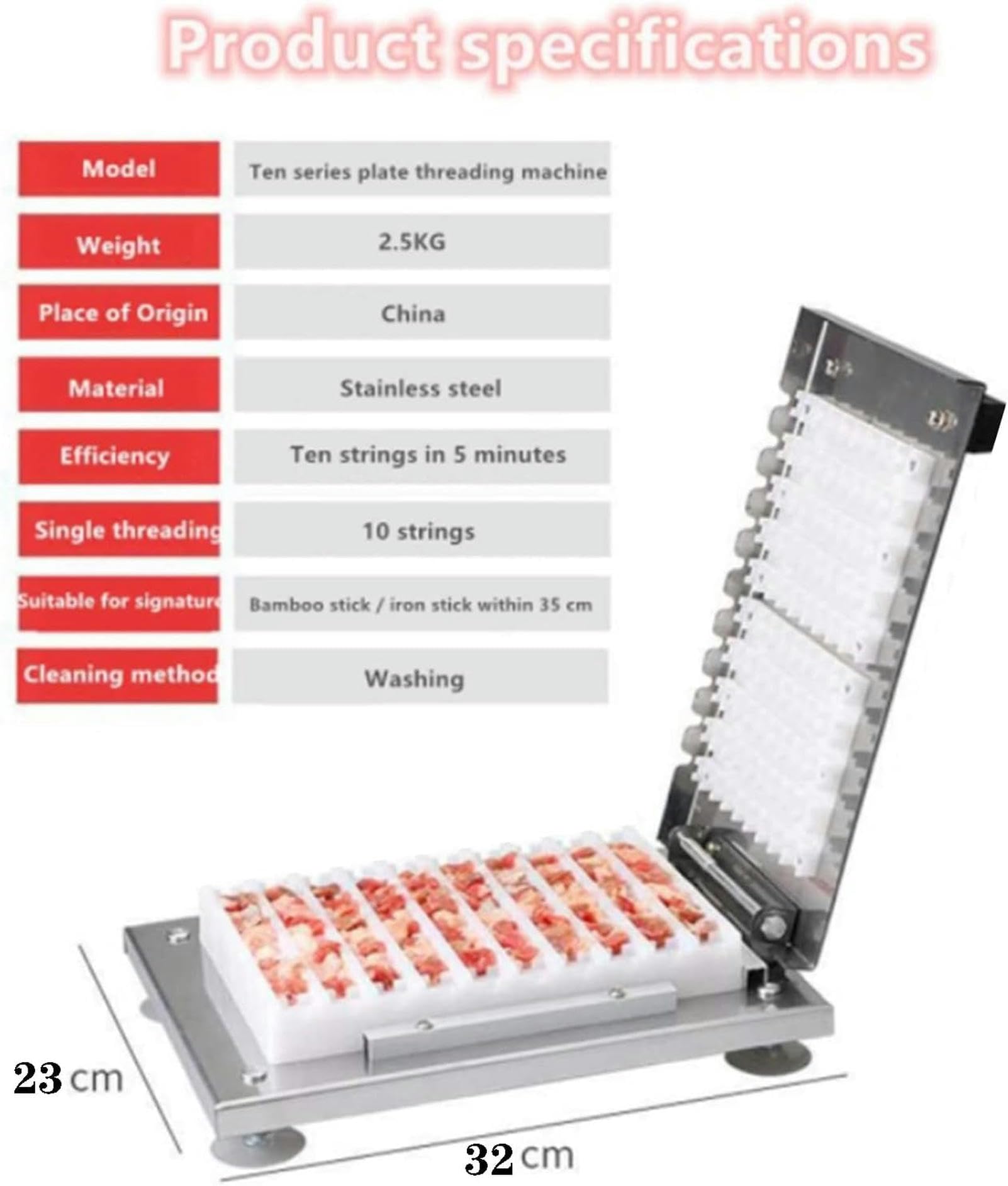 Machine à brochettes de kebab manuelle, machine à cordes de viande commerciale en acier inoxydable, machine à cordes de mutton d'usure à haute efficacité