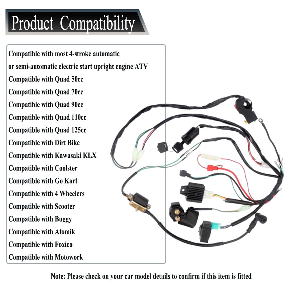 Cablaggio elettrico completo Sistema di accensione CDI per 50cc, 70cc, 90cc, 110cc, 125cc Quad Bike, Pit Bike, Dune Buggy, Kit di sostituzione