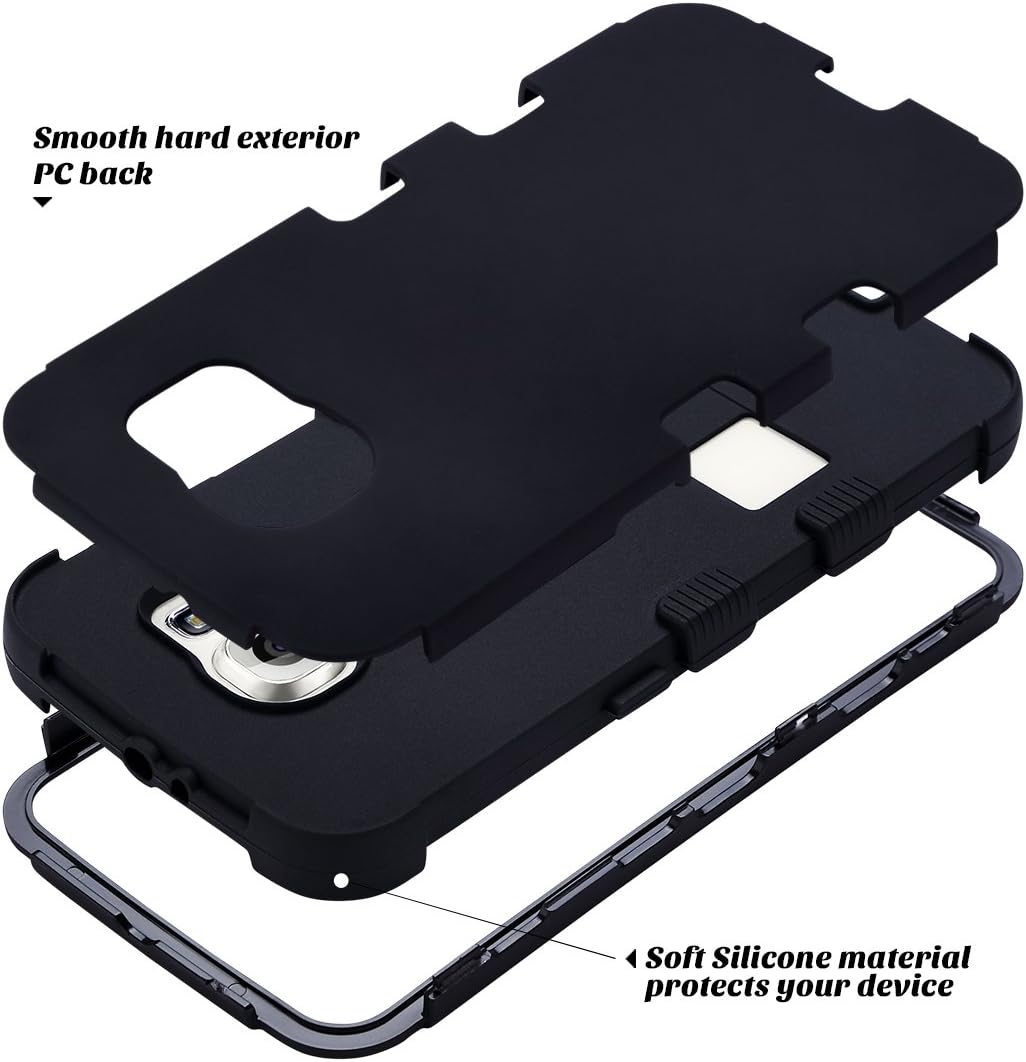 ULAK Galaxy S6 Case, Galaxy S6 Case Shock Resistant Hybrid Soft Silicone Hard PC Cover Case for Samsung Galaxy S6, Black, Will NOT Fit S6 Active