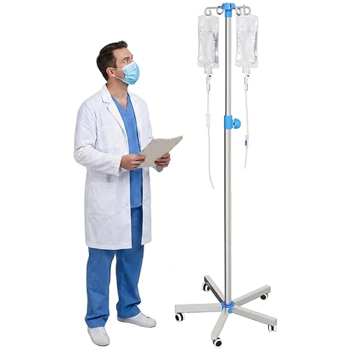 IV Pole with Wheels Medical Portable IV Stand with 4