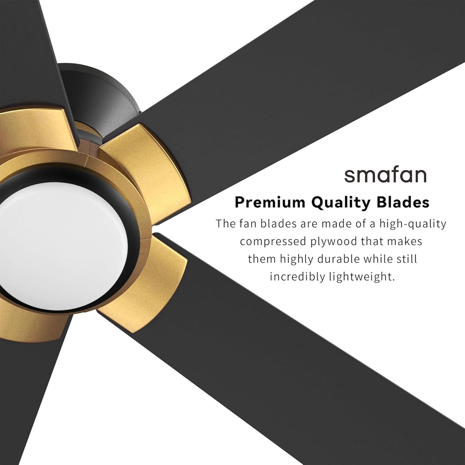 SMAFAN Smart 52" Ceiling Fans with Lights Flush Mount, 3 Light Colors Dimmable, 10 Speeds DC Ceiling Fan with Remote, Outdoor Ceiling Fan Compatible with Alexa, Siri & Google Home, Black Gold