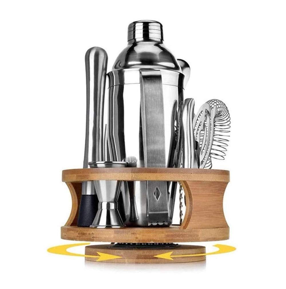 Kit de barman con soporte |Set de barras de cóctel para mezcla de bebidas - Herramientas de barras: Martini Shaker, Jigger, colador, cuchara mezcladora de bar, pinzas |El mejor kit de barman par