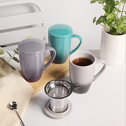 Miniatura 7 de Sweejar Taza de té de porcelana con infusor y tapa, tetera con filtro, máquina de té para hojas sueltas, 16 onzas líquidas para té, café, leche,