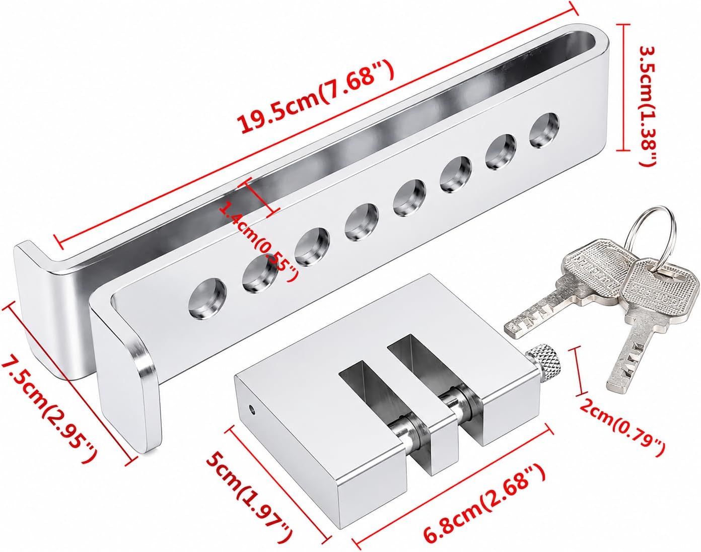 General Car Anti-Theft Brake Clutch Lock, Heavy Duty Stainless Steel Vehicle Security Lock, Portable Keyed Brake Pedal Lock for Cars, Trucks, SUVs, Silver