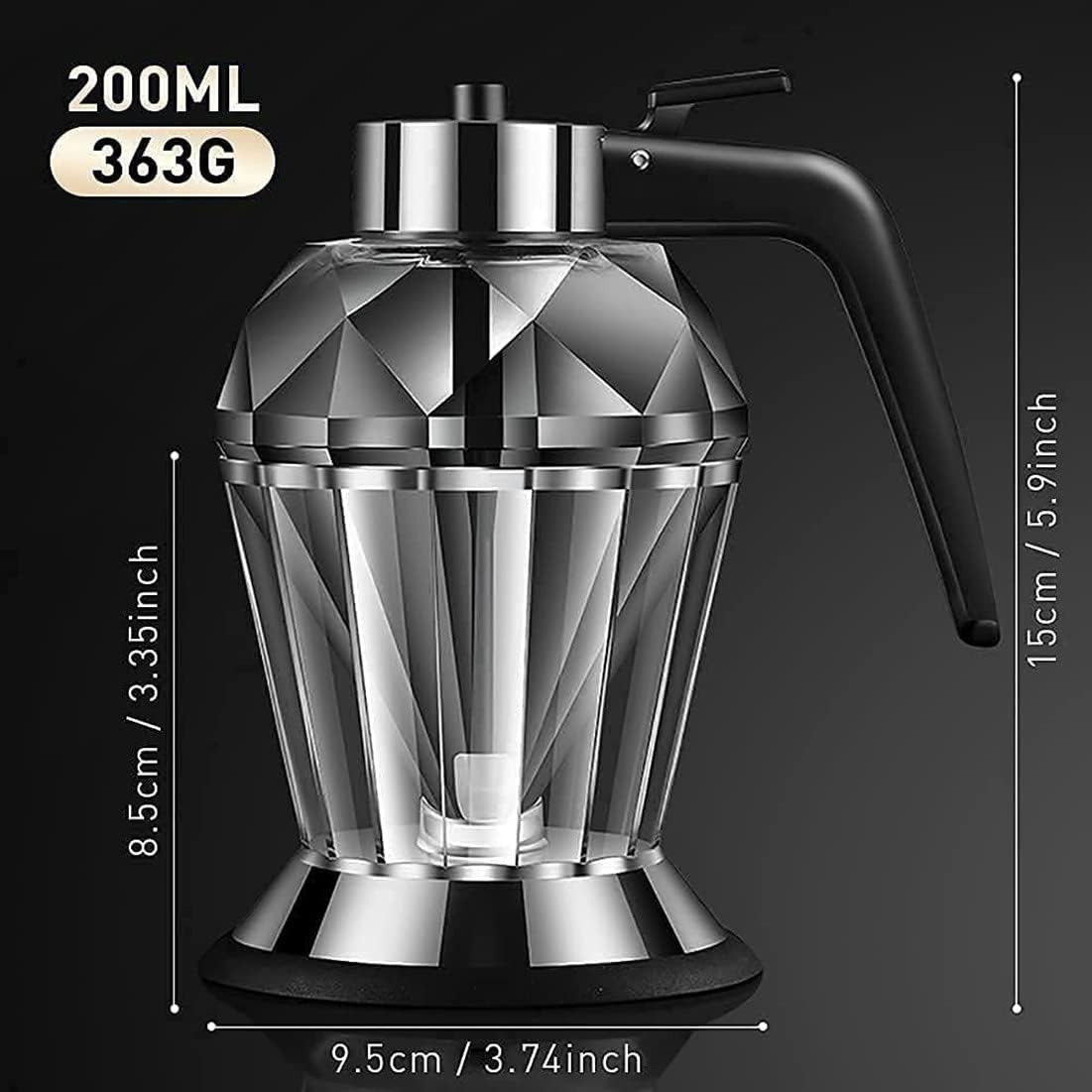 No Drip Glass Olive Oil bottle Dispenser ，Diamond Glass Honey Dispenser ，Can Be Used for Olive Oil,Honey,Soy Sauce And Cooking Wine And Other Liquids（200ml/6.76oz）