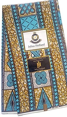 Julius Holland - Wax block - African Fabric Aqua Blue and Brown (4 Yards)