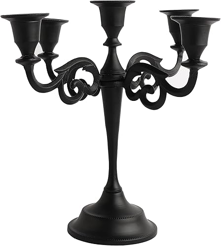 Miniatura 8 de Rely+ - Candelabro de 3 y 5 brazos, portavelas cónico negro mate de 10 pulgadas de alto, elegantes candelabros de metal para decoración del hogar,