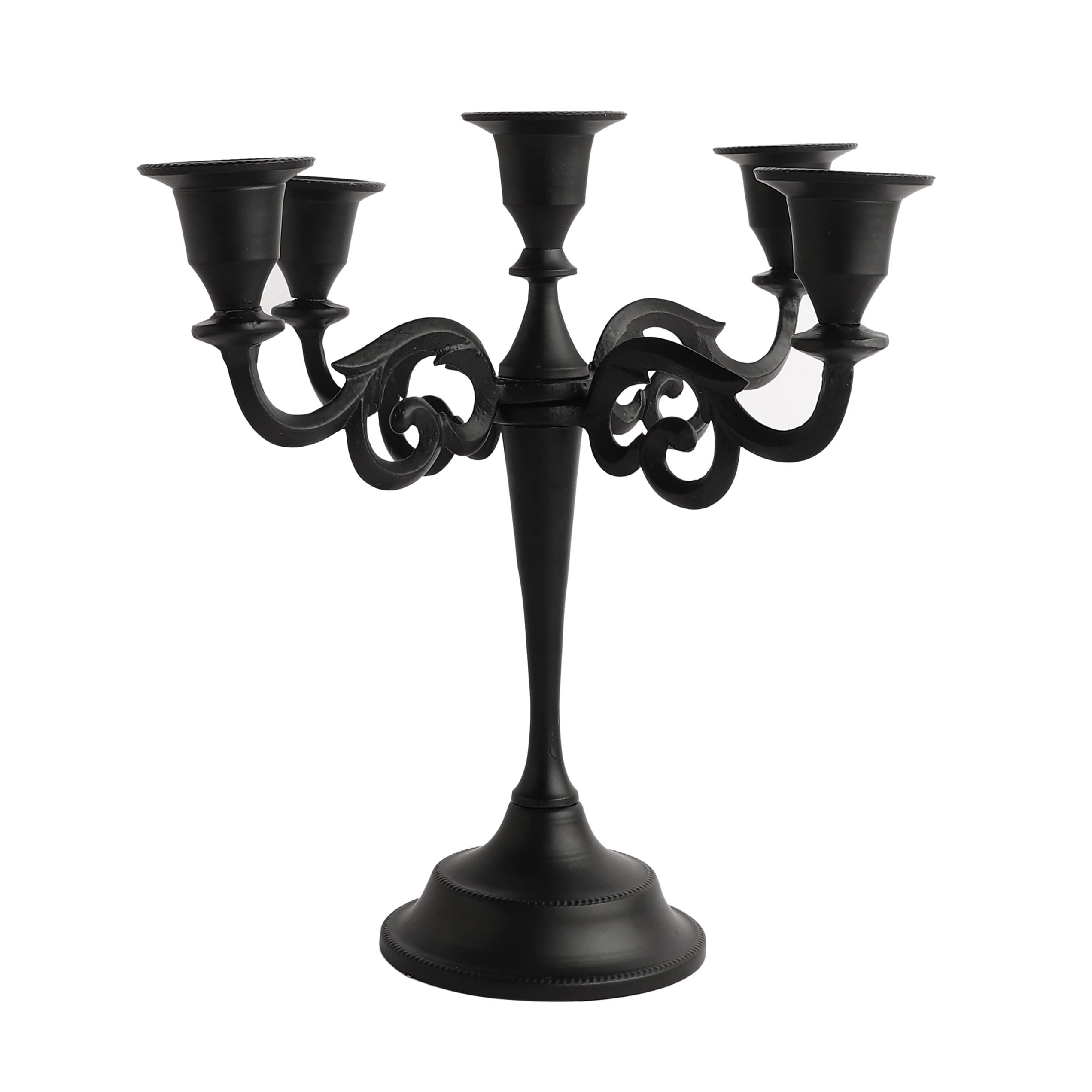 Rely+ 5 Arm Candelabra 10 inch Tall Matte Black Taper Candle Holders, Candle Stands, Candlesticks for Home Decor, Wedding, Parties, Dinning Table Centerpiece, Fit 3/4 inch Thick Candles (missing parts)