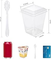 Vista 2 de Paquete de 50 Vasos de Postre de Plástico de 5 oz con Tapas y Cucharas, Vasos de Parfait de Yogur y Aperitivos para Fiestas, Mini Vasos de Postre