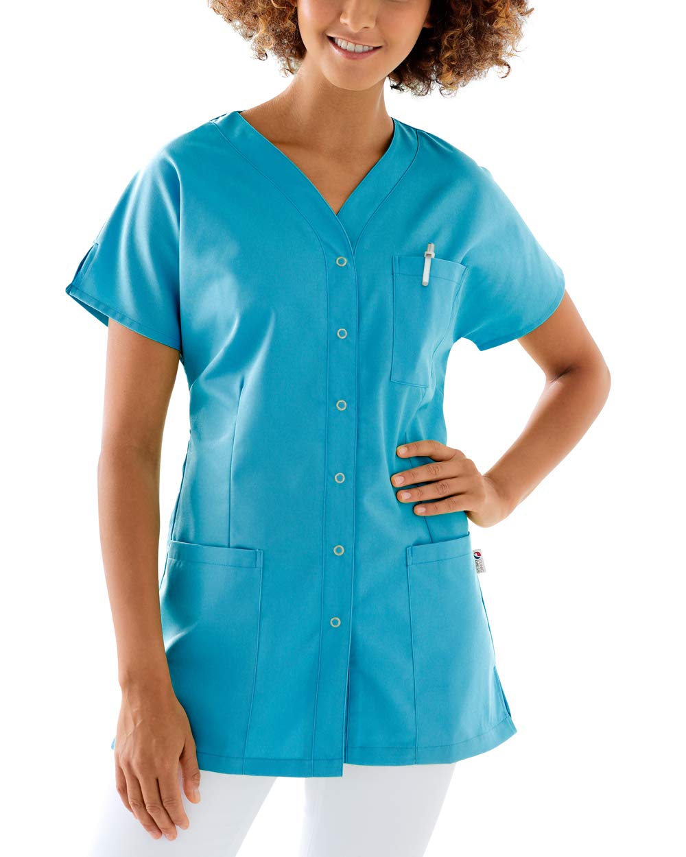 CLINIC DRESS Kasack Damen 1/2 Arm Druckknöpfe mit Brusttasche Seitentaschen Seitenschlitze 95° Wäsche