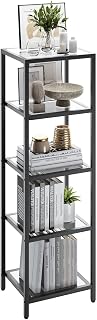 YMYNY Standing Storage Shelf Units, 5-Tier Tempered Glass Shelving Unit, Bookcase, Storage Rack Shelf for Bedroom, Bathroom, Home Office, Modern Style, 49.2H*13.8L*11.8W, Black UHGD005B
