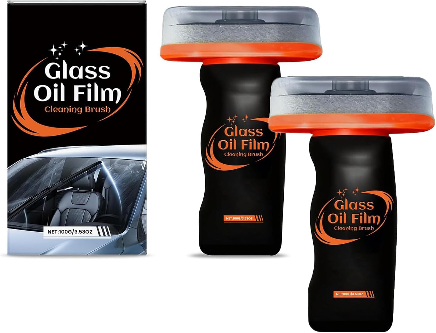 Windshield Oil Film Remover, Automotive Glass Emulsion Cleaner Brush, Used to Clean Car Windows, Removing Oil Film and Stains, Improving Windshield Clarity and Visibility(2PCS*100g)