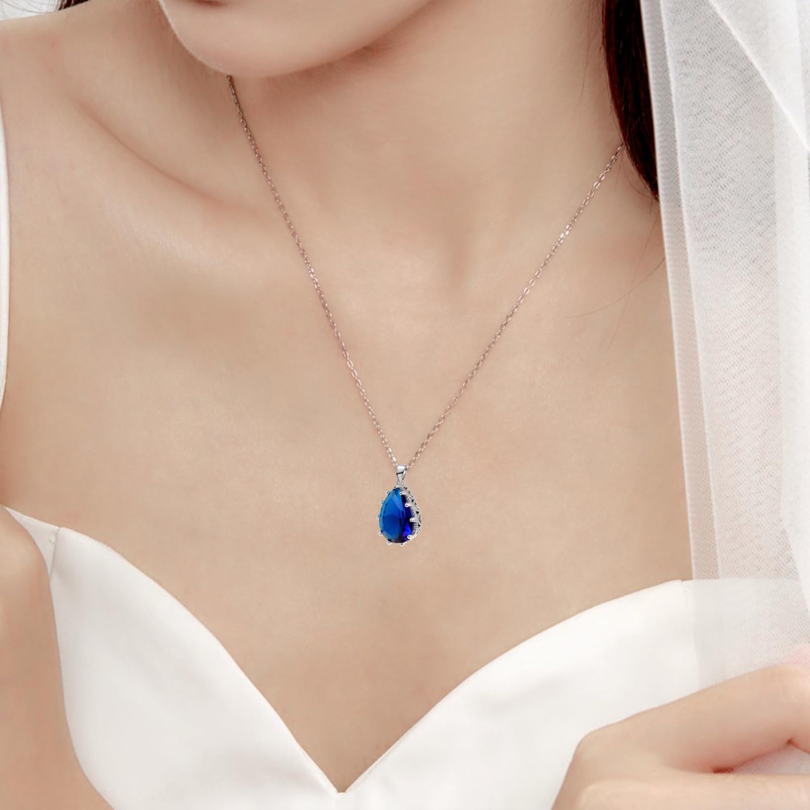 Zircone Collana Pendente | Lacrima ovale pera pietra preziosa ciondolo Collana di Cristallo Rubino Zaffiro Smeraldo Argento Gioielli Set Regalo per Moglie Mamma Figlia Fidanzata