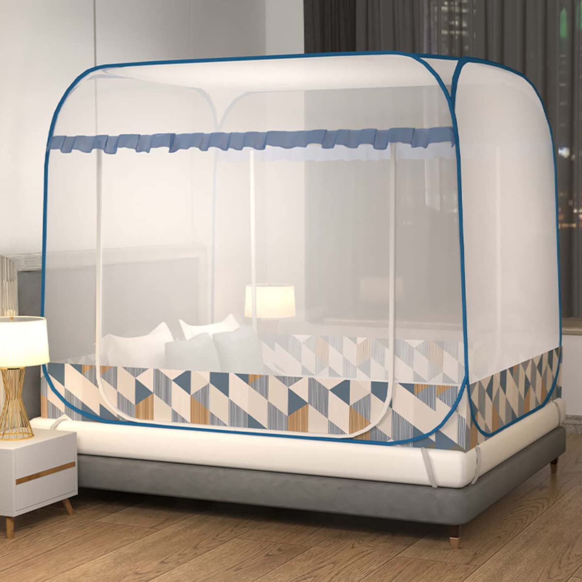 OKUOKA Zanzariera Pop-up, Baldacchino Pieghevole Anti-zanzara, Tende in Poliestere Tetto Antipolvere, Tenda da Campeggio Universale per Letto Singolo Letto Matrimoniale Installazione Grat