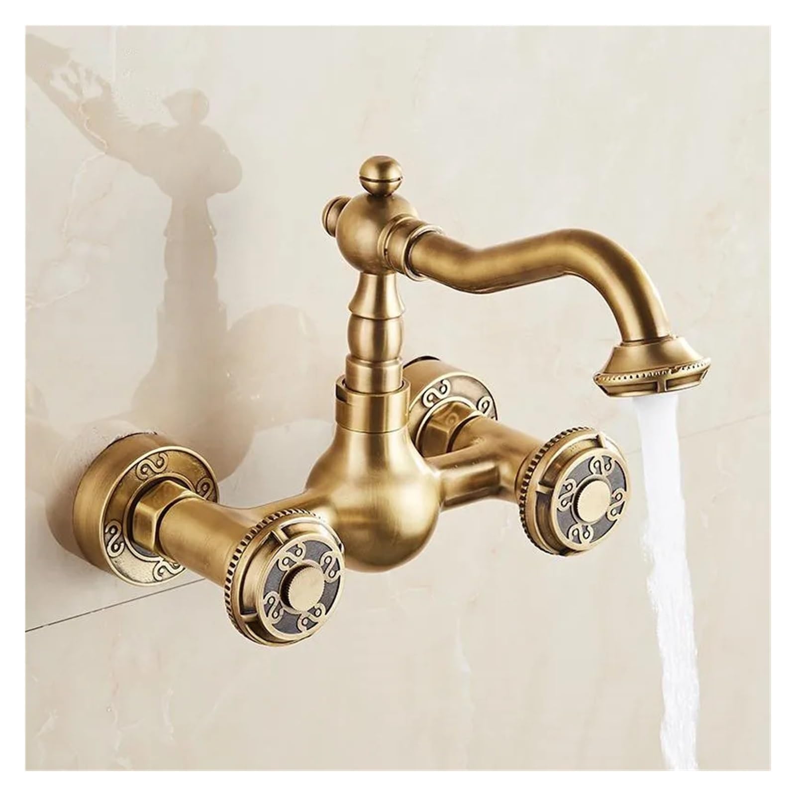Mitigeur de lavabo rétro en laiton antique brossé à double manette