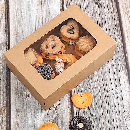 Yektfs 24 Pcs Cookie Boxes With Window For Paper Gift Giving Brown Bakery Cupcake Boxes 9" X 6.3" X 3" For Packaging Easy Estate Holiday Pastry Dessert Boxes For Pastries,Cookies, Donuts. #TOP2