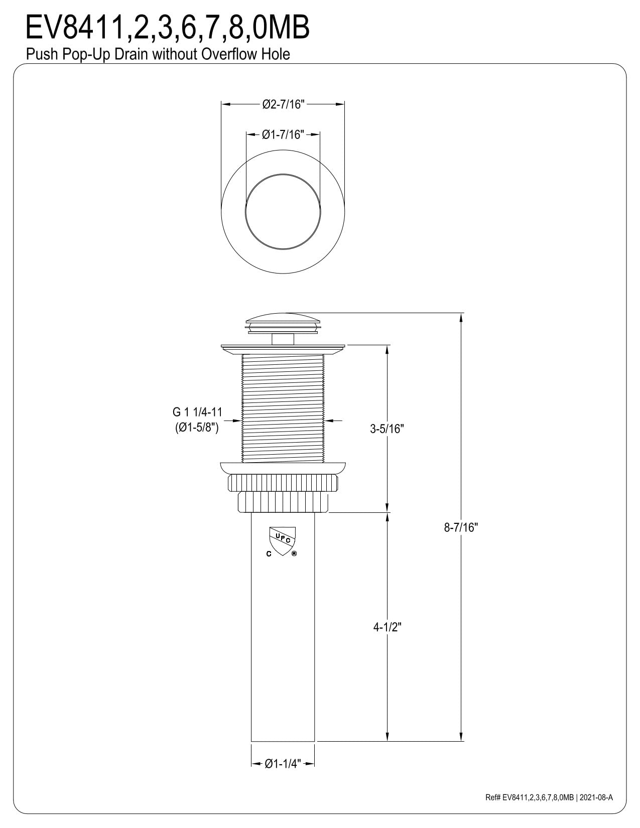 Kingston Brass EV8412 Coronet - Desagüe desplegable para Lavabo de baño sin desbordamiento, latón Pulido, 8.44 x 2.44 x 2.44 Pulgadas