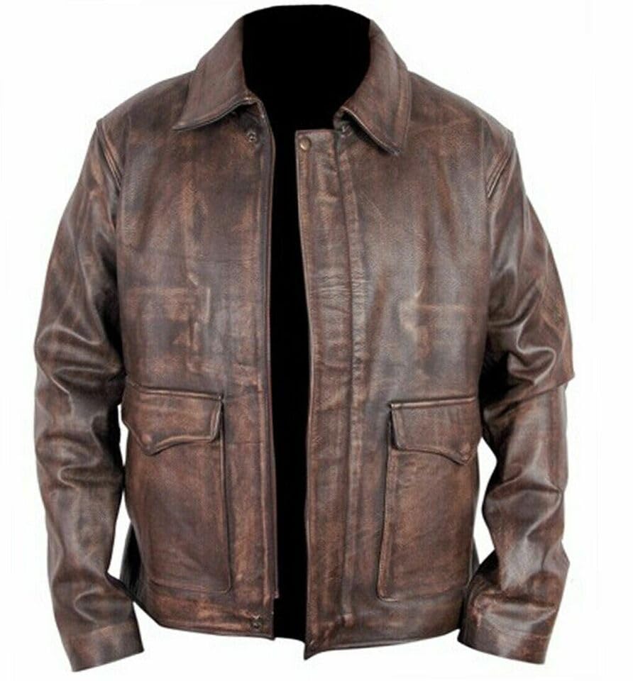 Mens Indiana Jones Harrison Fordd Classic Genuine Real Brown Leather Jacket2
