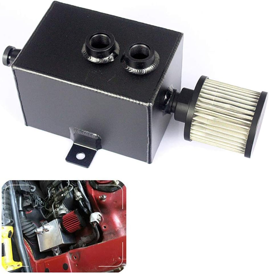 WYYHAA Universal Car 2L Aluminum Oil Catch Can Fuel Tank with Breather & Filter Drain Tap Baffled Square Fuel Tank Oil Can Oil Tank