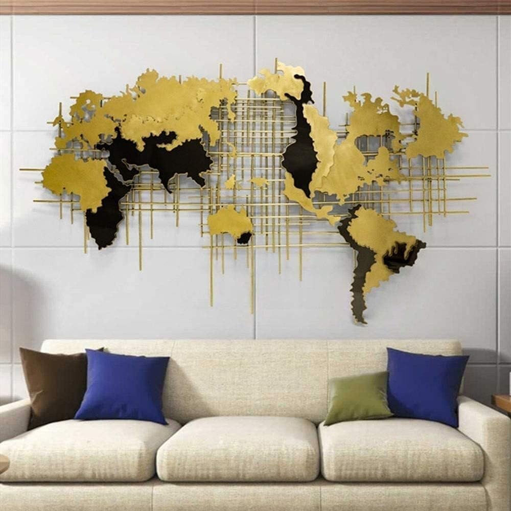 Décoration Murale Carte du Monde Décoration Murale Grande Art Mural en Métal Sculpture Moderne pour Salon Bureau Chambre Salon Deco