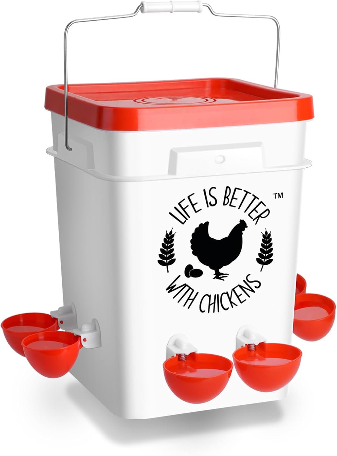 Tgeyd Chicken Waterer 5 Gallon, with 6 Enlarge Automatic Water Cups, Large Cicken Waterer for Chicken Duck and Goose