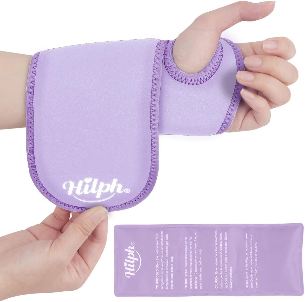 Hilph Wrist Ice Pack Wrap for Carpal Tunnel Relief, Reusable Wrist Brace with Gel Pack Hot Cold Compression for Hand Injuries, Rheumatoid, Tendonitis, Swelling, Surgery Gift for Men Women, Purple