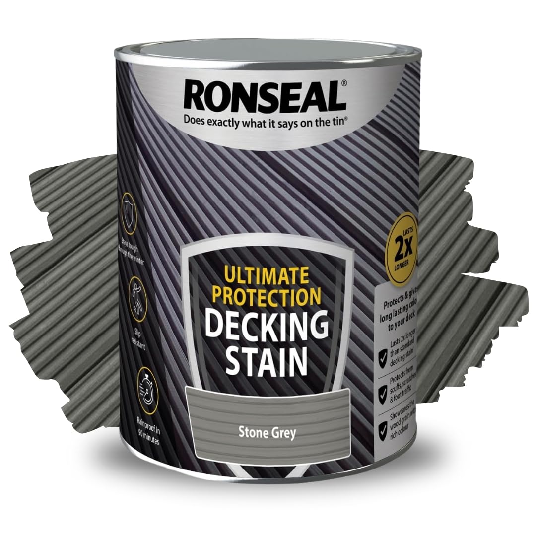 ARUUJ - Decking Stain, Long-Lasting Weather Protection, Quick Dry in 90 Minutes, Anti Slip Deck Stain, Indoor Outdoor Use, Protects Against Scuffs & Foot Traffic, Matt Finish (Stone Grey, 5L)